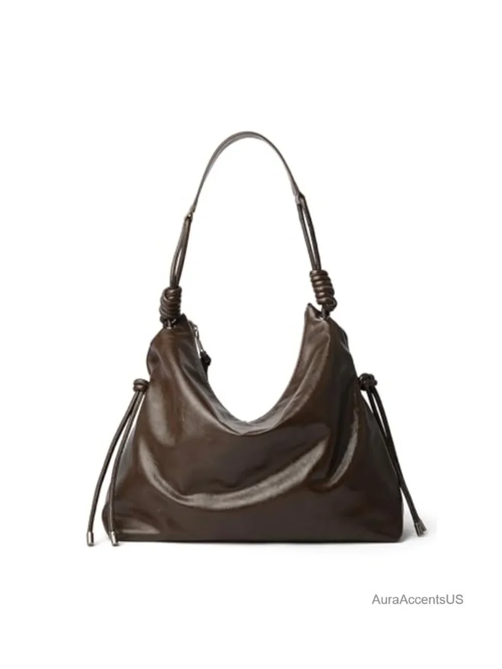 Large Soft Faux Leather Hobo Bag with Knotted Adjustable Strap